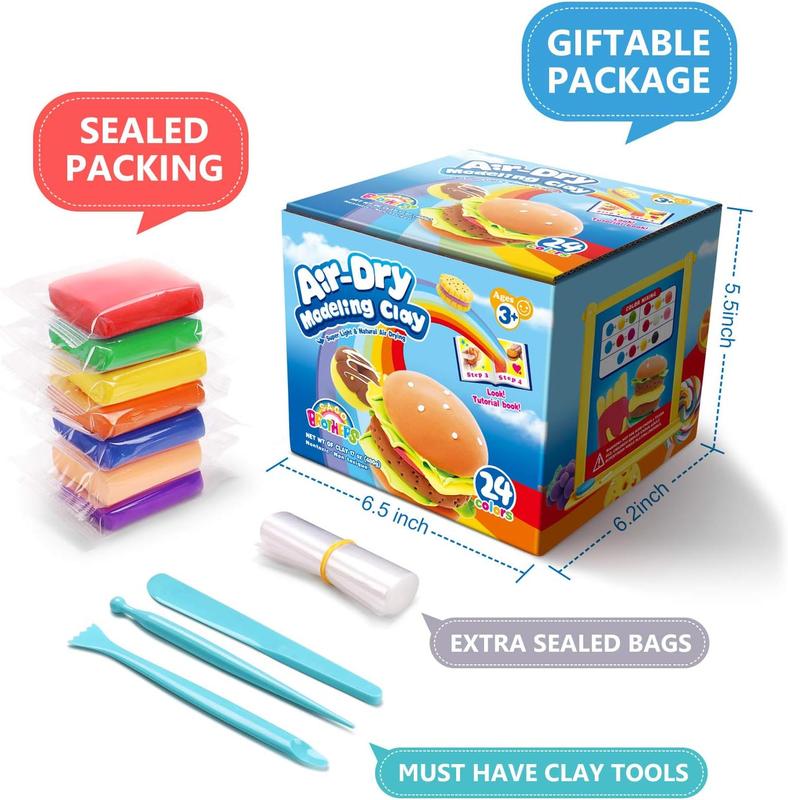 Air Dry Clay for Kids – 24 Colour Modelling Clay Kit with 5 Clay Tools (20g Packs) – Safe, Soft & Easy to Mould Air Drying Clay – Fun Modelling Clay for Kids – Clay Sets for Kids