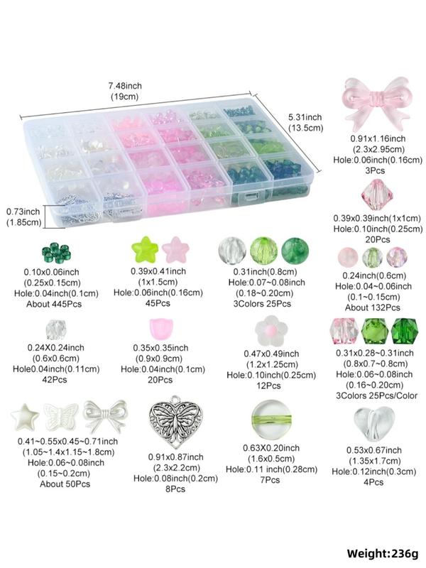 Mixed Color Heart & Bow & Flowers Decor Beads & Pendants Kit, Fall Outfits, Fall Freshness, DIY Jewelry Kit, Mixed Color Jewelry Making Supplies