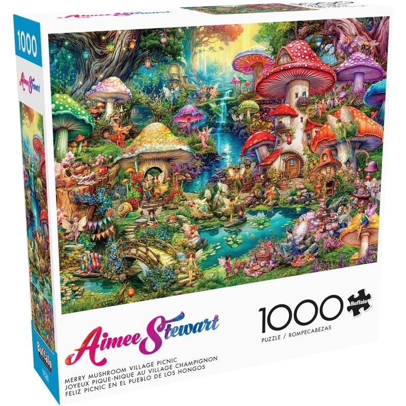 Happy Mushroom Village Picnic -1000 Perfect Puzzles for Adult Puzzle Challenge Game Night - Completed puzzle sizes of 26.75 x 19.75