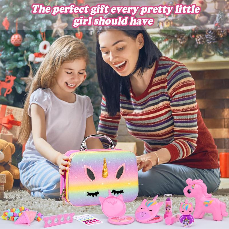 Christmas Birthday Gifts Makeup Kit for Kids, Washable Cosmetic Set as Princess Birthday Gift Toy with Bag, Children Cosmetic Beauty Set for Girls Age 4 5 6 7 8 9 10 Year Old