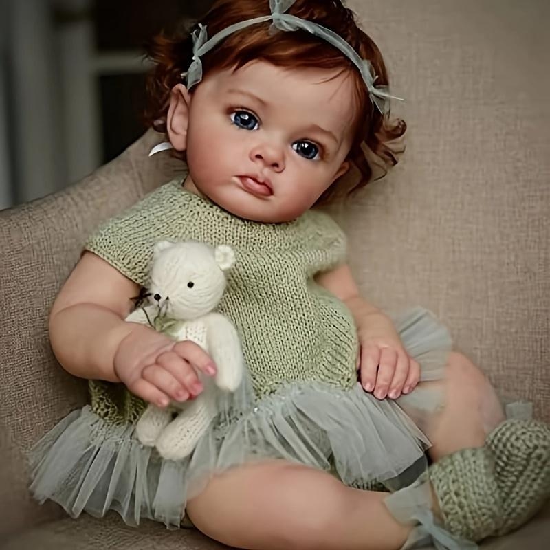 MADOLL Halloween Decoration 21.65inch Reborn Doll Brown Long Hair Girl Full Enamel Realistic Simulation Youngsters's Doll, Send 2pcs of Clothing DIY Dress-up Toy Youngsters's Playmate Christmas Birthday Gift