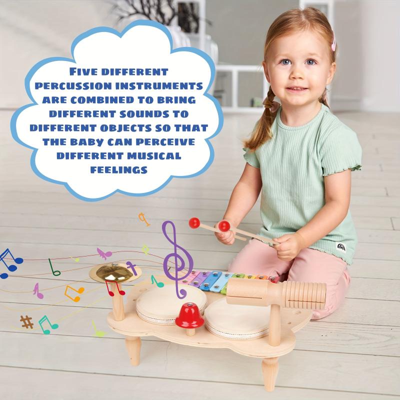 Drum Set For Kids, Music Instruments Toy, All In One Xylophone Wooden Music Toy Kit, Musical Table Educational Percussion Xylophone Sensory Toys For Kids