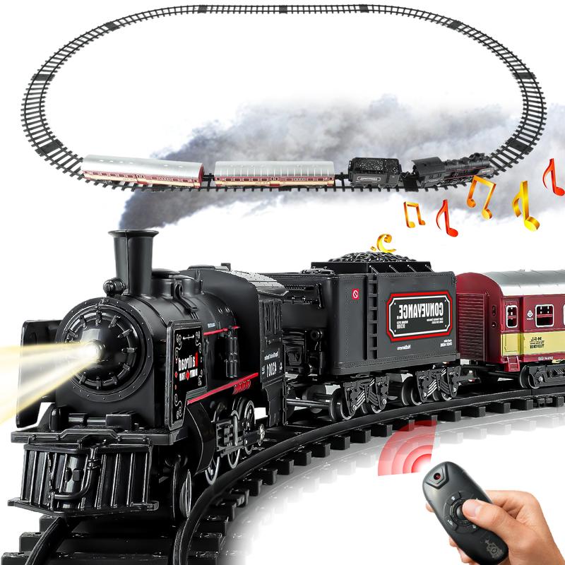 Electric Train Set for Kids, Battery-Powered Train Toys Include Locomotive Engine, 3 Cars and 12 Tracks, Classic Toy Train Set for 3 4 5 6 Years Old Boys Girls