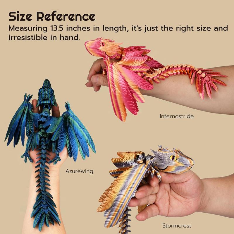 Feathered Wyvern Dragon, 3D Printed Dragon, Articulated Dragon, Fidget Dragon, 3D Printed Toys, Desktop Pet