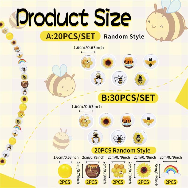 Cartoon Random Style Wooden Bead (20 30pcs), 16mm Honey Pattern Wooden Bead Art Set, DIY Craft Supplies for Jewelry Making, Keychain Making, Bracelet Making, Scrapbooking