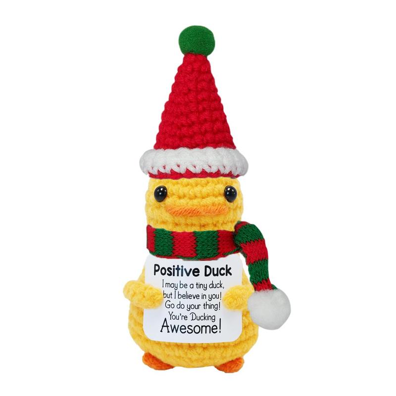 Cute Knitted Duck with Positive Card, Handmade Emotional Support Crochet Doll for Gift, DIY Knitting Supplies for Home Office Decor, Christmas Stocking Filler christmas tree