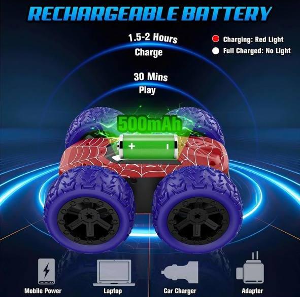 360° double-sided rotating remote control car, 2.4GHz, LED colored lights rechargeable children's toy stunt car 4,5,6,7,8-12 years old children's gift, birthday gift, holiday gift