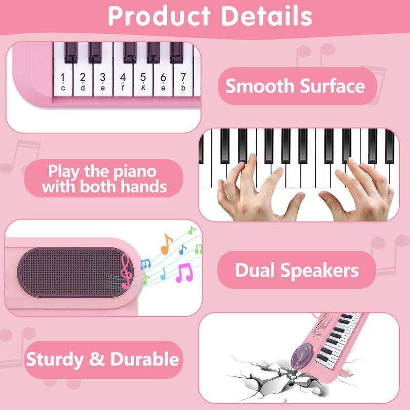 37-key Multifunctional Piano Toy, 1 Box Mini Music Keyboard Toy with Microphone, Educational Musical Instrument Toy for Girls