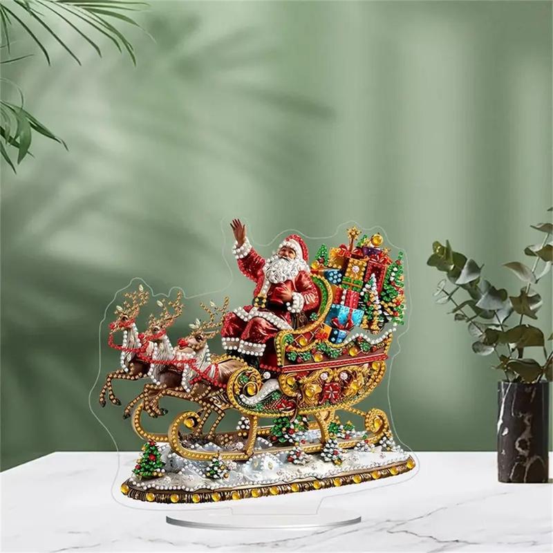 Christmas DIY Diamond Arts Colorful Painting Kit, Santa Claus & Sleigh Kit, DIY Decorative Art Picture for Beginner, Desktop Art Decor for Home Living Room