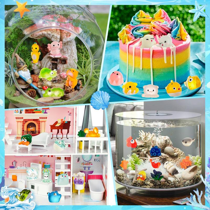 36Pcs Mini Ocean Resin Animals, Tiny Sea Animals Figurines, Axolotl Shark Turtle Resin Animals Figures for DIY Fish Tank Micro Fairy Garden Dollhouse Accessory