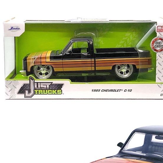 Jada 1:24 1985 Chevrolet C10 Pickup with Paradox Wheels – Black w  Stripes – Just Trucks – Limited Edition 2,400