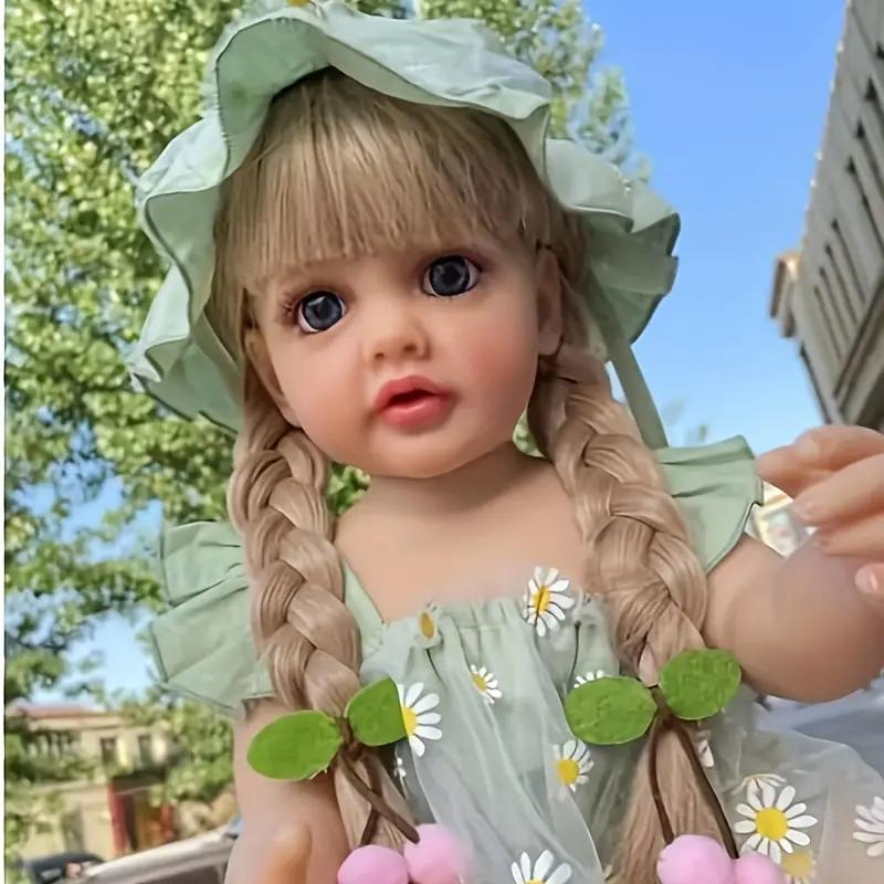 MADOLL Halloween Decoration 21.65inch Reborn Doll Brown Long Hair Girl Full Enamel Realistic Simulation Youngsters's Doll, Send 2pcs of Clothing DIY Dress-up Toy Youngsters's Playmate Christmas Birthday Gift