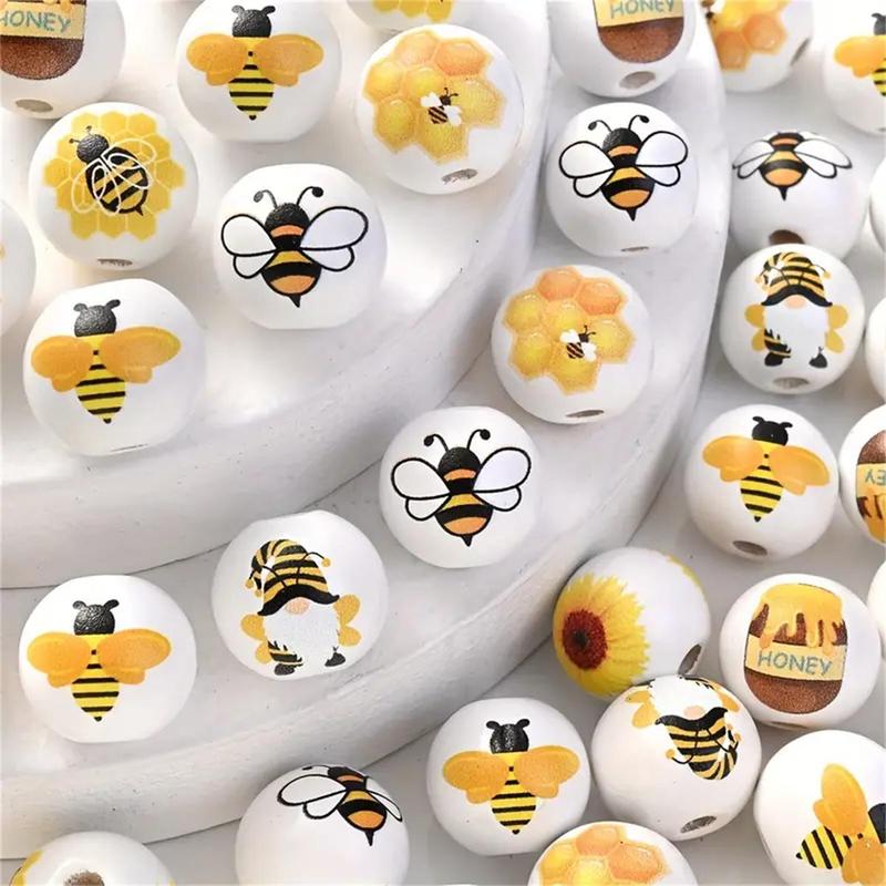 Cartoon Random Style Wooden Bead (20 30pcs), 16mm Honey Pattern Wooden Bead Art Set, DIY Craft Supplies for Jewelry Making, Keychain Making, Bracelet Making, Scrapbooking