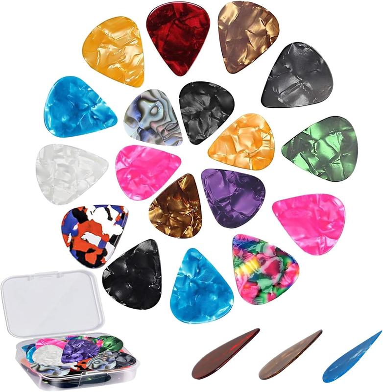 24 PCS Guitar Picks for Acoustic Electric Guitar, Thin Medium Heavy 3 Different Thickness Variety Pack Abstract Art Colorful Celluloid Guitar Pick Celluloid Includes 0.46mm, 0.71mm, 0.96mm(Boxed, Color Random)