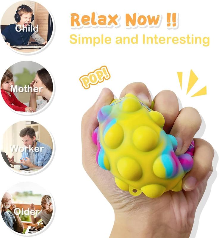 4-Pack 3D Pop Fidget Balls - Stress Relief Toys for Kids, Adults & Toddlers,