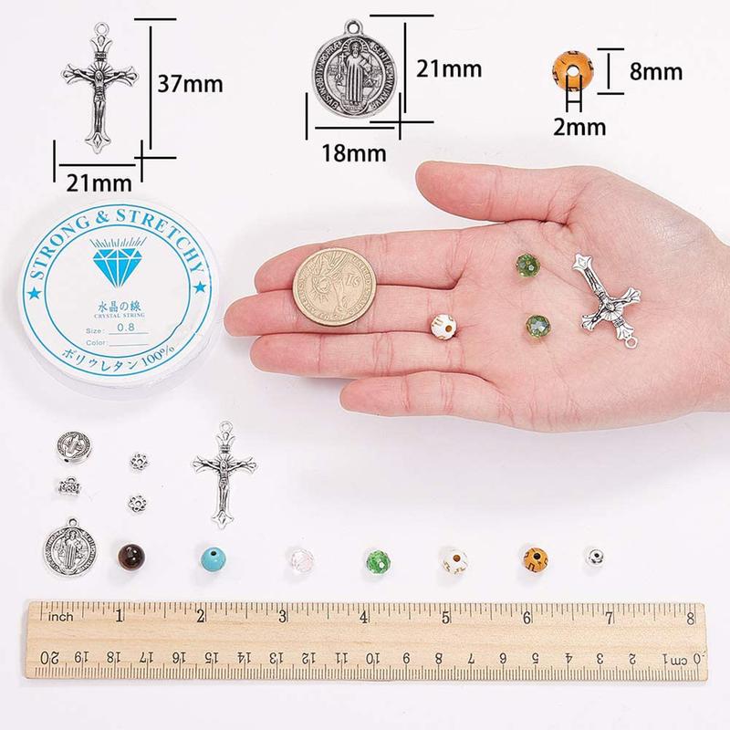 276Pcs Rosary Bracelet Making Kit – Cross Charms and Beads DIY Kit with Synthetic Turquoise Beads, Adjustable Stretch Bracelets, and Step-by-Step Instructions for Crafting