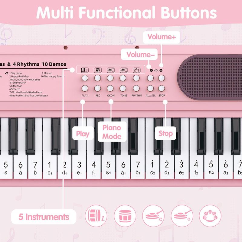 37-key Multifunctional Piano Toy, 1 Box Mini Music Keyboard Toy with Microphone, Educational Musical Instrument Toy for Girls