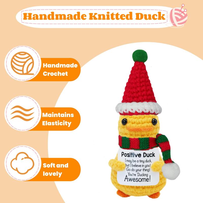 Cute Knitted Duck with Positive Card, Handmade Emotional Support Crochet Doll for Gift, DIY Knitting Supplies for Home Office Decor, Christmas Stocking Filler christmas tree