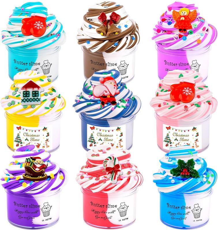 9 Pack Dual Color Butter Slime Kit,Super Soft and Non-Sticky Christmas Stocking Fillers,Cute and Cheap Bought as a Gift.DIY Slime Kit for Girls Boys