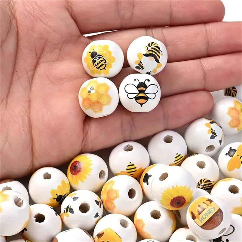 Cartoon Random Style Wooden Bead (20 30pcs), 16mm Honey Pattern Wooden Bead Art Set, DIY Craft Supplies for Jewelry Making, Keychain Making, Bracelet Making, Scrapbooking