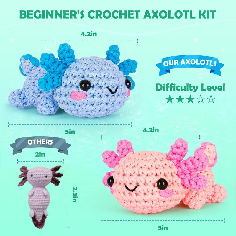 Crochet Kit for Beginner, Crochet Starter Kit w Step-by-Step Video Tutorials, Crochet Kit for Beginners, Beginner Crochet Kit for Adults  Women Men Complete Kit Included (Axolotl 2Pack)