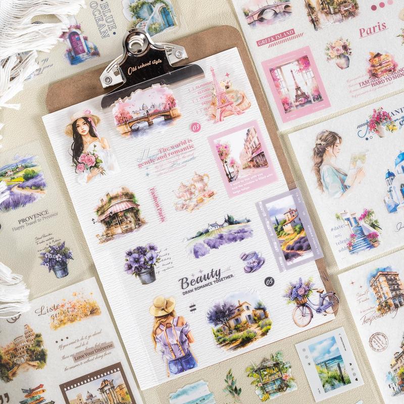 Romantic Journey Theme Sticker, 10pcs bag Scrapbooking & Journal Making Diy Decorative Sticker, Sticker Book for Phone Case    Photo Album Decor