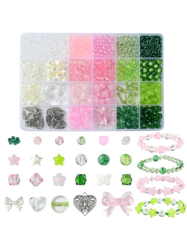 Mixed Color Heart & Bow & Flowers Decor Beads & Pendants Kit, Fall Outfits, Fall Freshness, DIY Jewelry Kit, Mixed Color Jewelry Making Supplies