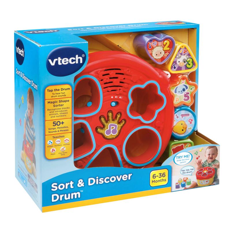 VTech Sort and Discover Drum Toy Musical Instruments with Accessories Included, Baby and Toddler Toys