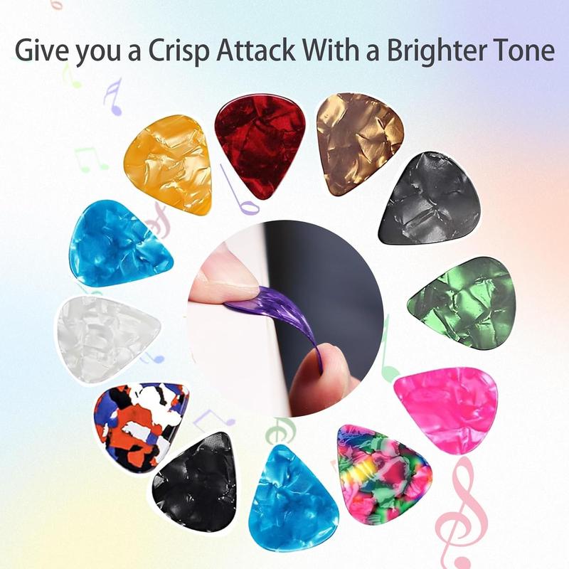 24 PCS Guitar Picks for Acoustic Electric Guitar, Thin Medium Heavy 3 Different Thickness Variety Pack Abstract Art Colorful Celluloid Guitar Pick Celluloid Includes 0.46mm, 0.71mm, 0.96mm(Boxed, Color Random)