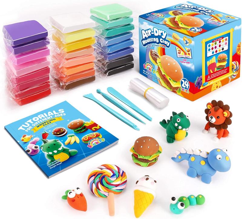 Air Dry Clay for Kids – 24 Colour Modelling Clay Kit with 5 Clay Tools (20g Packs) – Safe, Soft & Easy to Mould Air Drying Clay – Fun Modelling Clay for Kids – Clay Sets for Kids