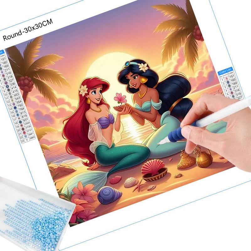 Disney Mermaid and Aladdin Girl Pattern DIY Diamond Arts Colorful Painting Kit without Frame, DIY 5D Diamond Art Colorful Painting for Home Bedroom Wall Decor