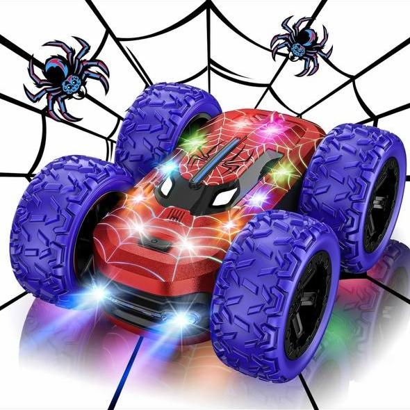 360° double-sided rotating remote control car, 2.4GHz, LED colored lights rechargeable children's toy stunt car 4,5,6,7,8-12 years old children's gift, birthday gift, holiday gift