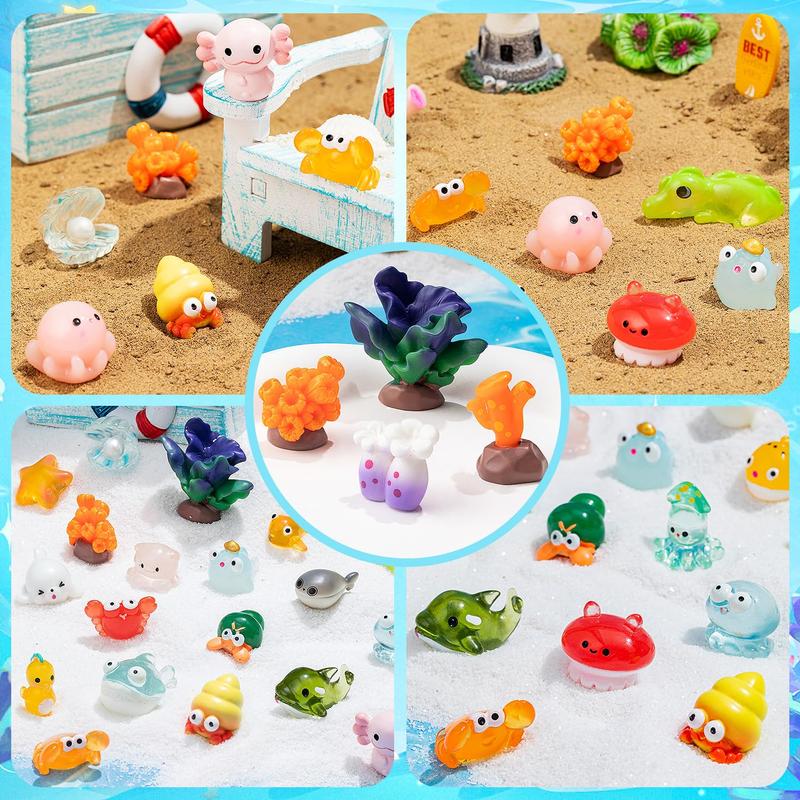 36Pcs Mini Ocean Resin Animals, Tiny Sea Animals Figurines, Axolotl Shark Turtle Resin Animals Figures for DIY Fish Tank Micro Fairy Garden Dollhouse Accessory