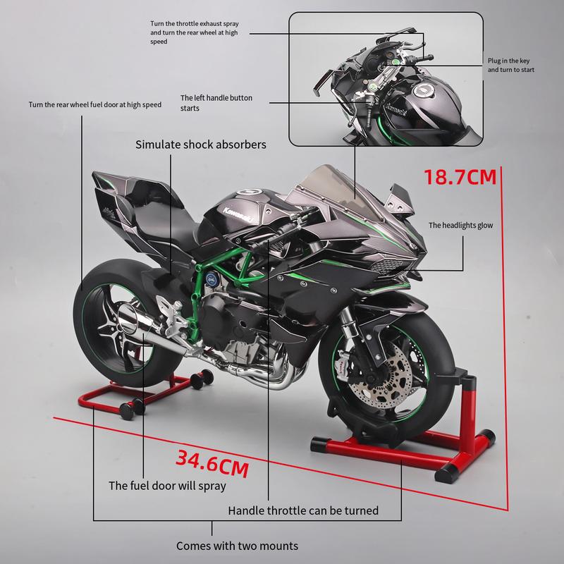 Kawasaki H2R Motorcycle Toy for Display - Model Alloy Car with SoundEffects -Collectible Room Decor