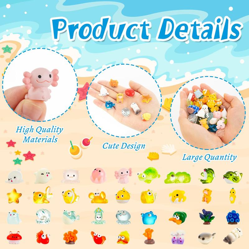 36Pcs Mini Ocean Resin Animals, Tiny Sea Animals Figurines, Axolotl Shark Turtle Resin Animals Figures for DIY Fish Tank Micro Fairy Garden Dollhouse Accessory