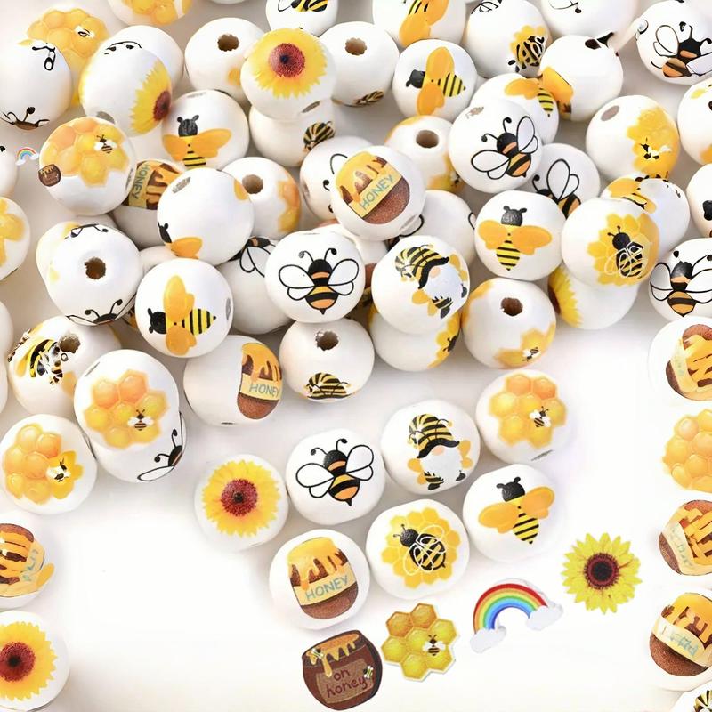 Cartoon Random Style Wooden Bead (20 30pcs), 16mm Honey Pattern Wooden Bead Art Set, DIY Craft Supplies for Jewelry Making, Keychain Making, Bracelet Making, Scrapbooking