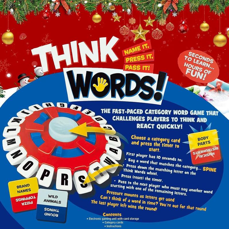 Word Game,Board Games,Games for Adults,Fast-Paced Fun Family Card Game in Portable Packaging,Race Against The Timer to be The Last Player,Learning Game Great for All Ages (Red+White)