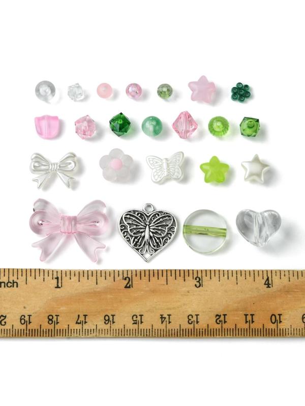 Mixed Color Heart & Bow & Flowers Decor Beads & Pendants Kit, Fall Outfits, Fall Freshness, DIY Jewelry Kit, Mixed Color Jewelry Making Supplies