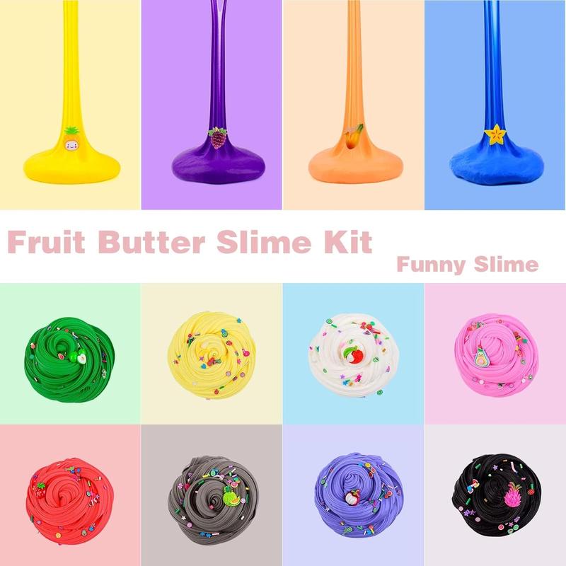 Slime Kit with 54 Pack Mini Butter Slime, Non-Sticky and Super Soft, for Girls 10-12, Fruit Slime Party Favors Kids, Birthday Gift, DIY Putty Toy Boys