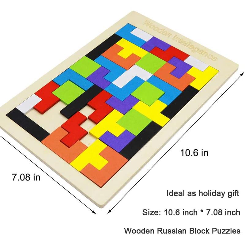 2 Pack Wooden Russian Blocks Puzzle + Hexagon Puzzles for Kids & Adults, Wooden Block Puzzle Intelligence Brain Teasers Toy Logic Game