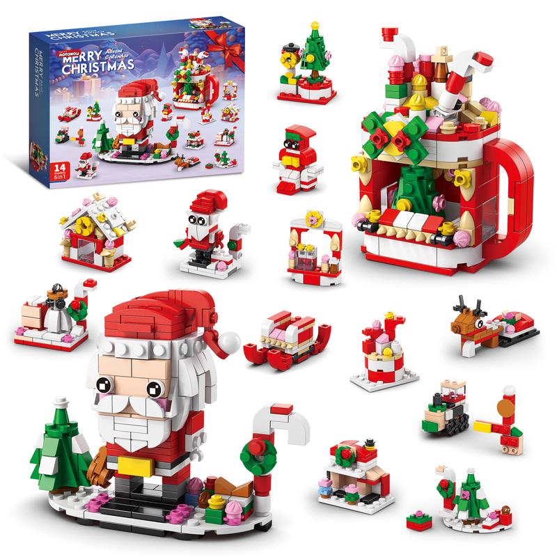 Santa Claus figurine snowman building block children's assembled building block puzzle toy set gift, Christmas gift