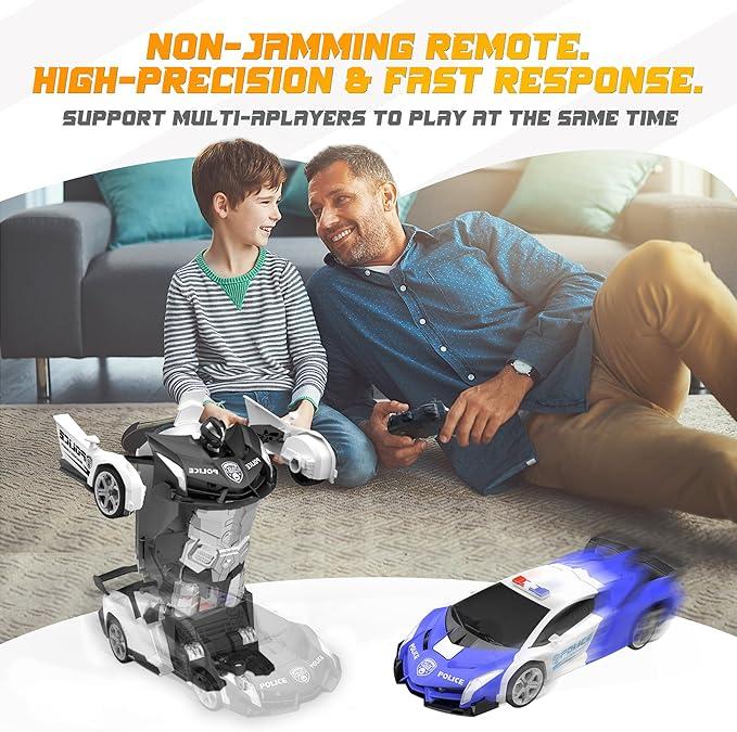 Remote control car deformation car warrior toy, remote control car toy three colors optional with flash light one key deformation 360 degree rotation drift suitable for 4-12 years old Boys and Girls Christmas gift cars kids