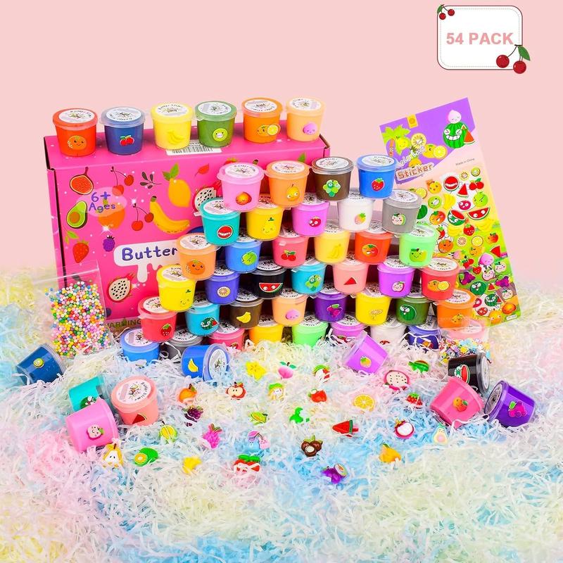 Slime Kit with 54 Pack Mini Butter Slime, Non-Sticky and Super Soft, for Girls 10-12, Fruit Slime Party Favors Kids, Birthday Gift, DIY Putty Toy Boys