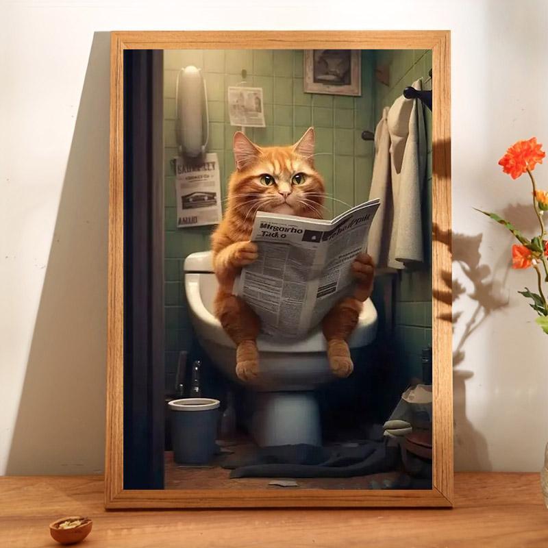 Cat Reading Newspaper Pattern DIY Diamond Arts Colorful Painting Kit without Frame, DIY 5D Diamond Arts Colorful Painting Kit, Wall Art Decor for Home