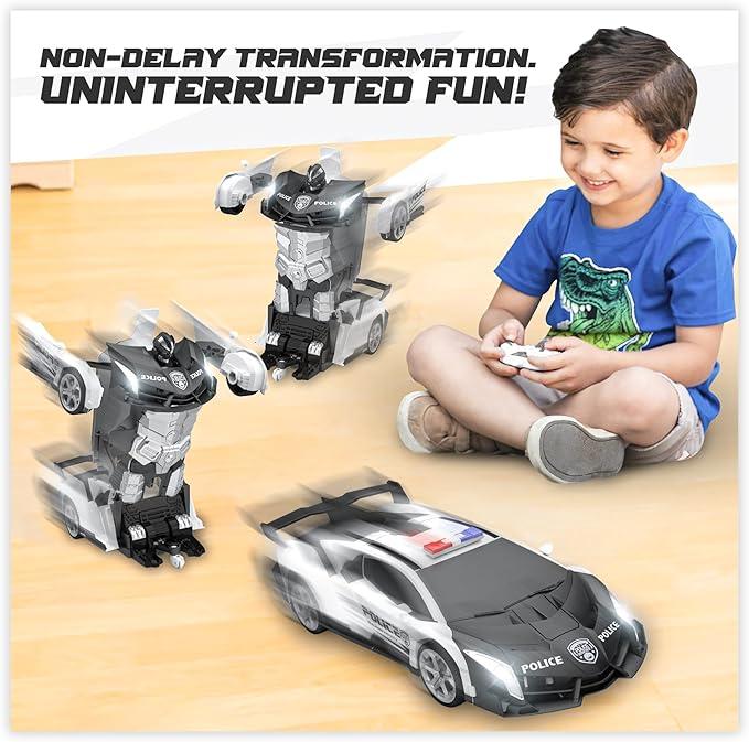 Remote control car deformation car warrior toy, remote control car toy three colors optional with flash light one key deformation 360 degree rotation drift suitable for 4-12 years old Boys and Girls Christmas gift cars kids