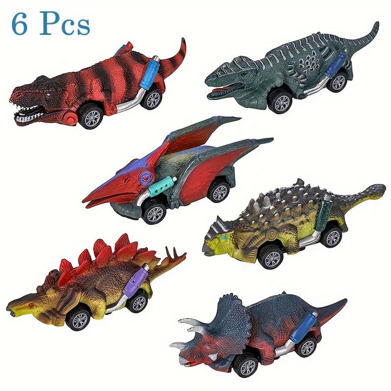 6-Pack Interactive Dinosaur Pull-Back Toy Cars Set, Non-Battery ABS Plastic Manual Vehicle Playset for Ages 3-6, Ideal Halloween Christmas Gift