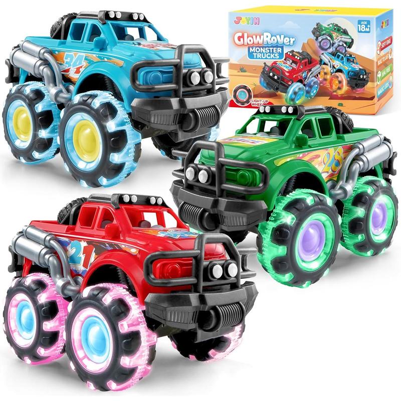 3Pack Monster Truck Toy - Toy Truck with Flashing LED Wheels - Light-Up Cars - Birthday Gift for Boys Girls - Friction-Powered