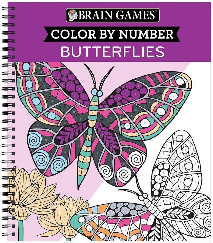 Brain Games - Color by Number: Butterflies Spiral-bound