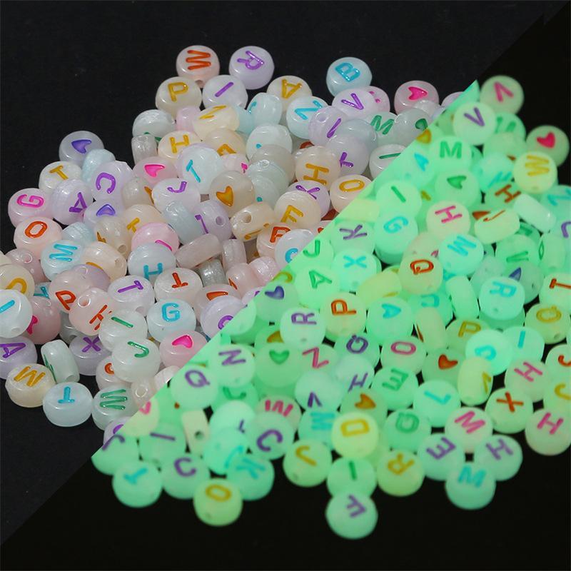 Luminous Letter Beads, 1000pcs set 4*7mm Glow in The Dark Beads, DIY Jewelry Accessories for Bracelet Necklace Earrings Pendant Making