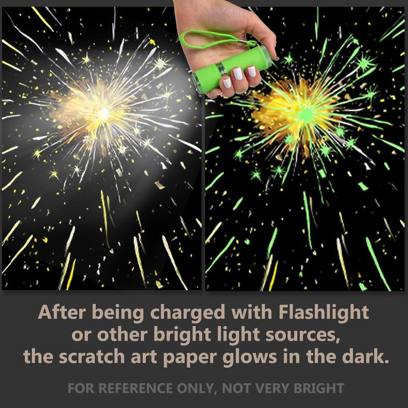 Glow in The Dark Scratch Art Paper with Photo Frame & Pen & Cleaning Brush, 1 Set Creative Craft Toy, Engraving Art Creative Craft Tools Set, Gift for Boys & Girls